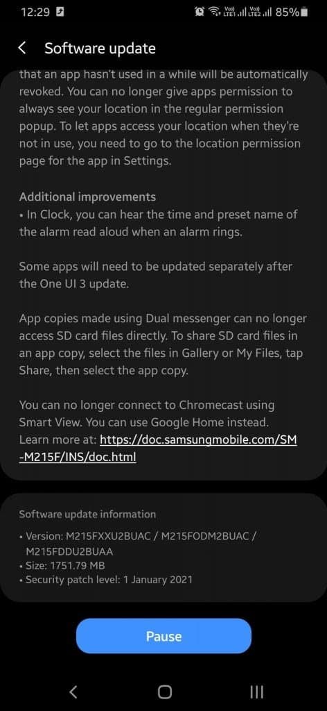 One UI 3.0 with Android 11 released for Galaxy M21