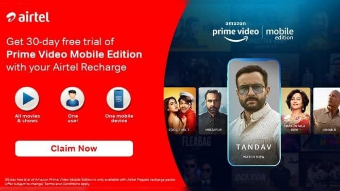 irtel Prepaid user you can get free amazon prime video subscription