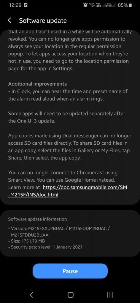 One UI 3.0 with Android 11 released for Galaxy M21