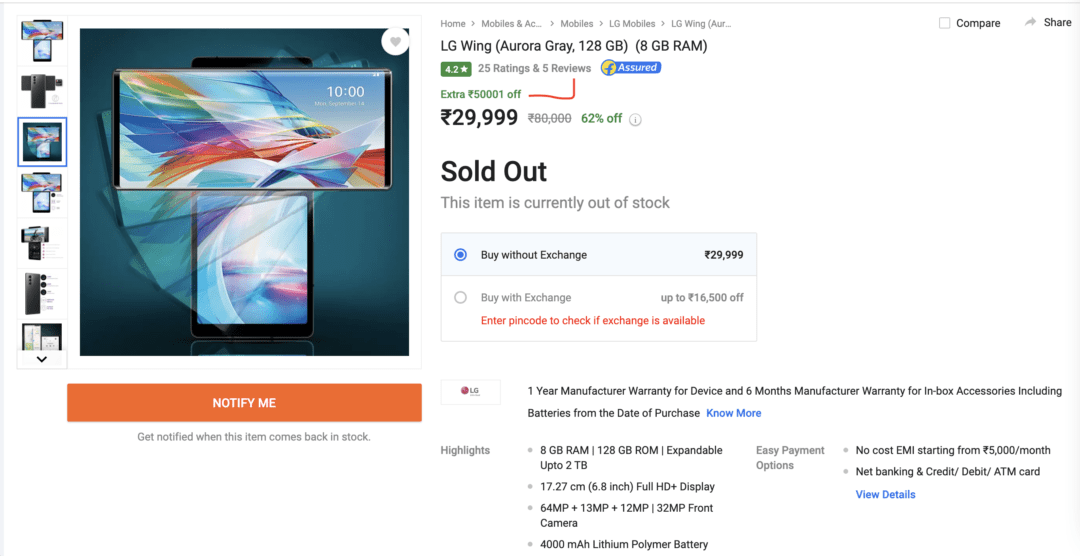 lg wing avaivle on huge discount 50k 