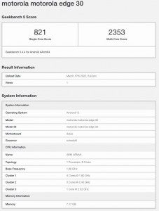 Motorola Edge 30 with Snapdragon 778G+ visits Geekbench
-Techweu