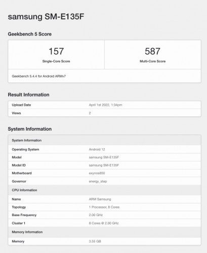Samsung Galaxy F13 spotted on Geekbench with Exynos 850
-Techweu