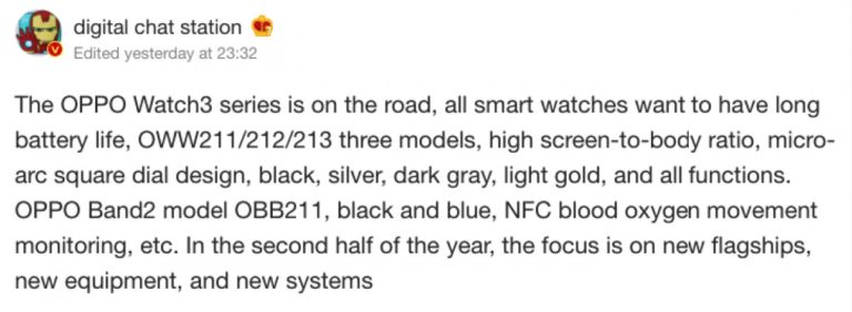 Oppo Watch 3 and Oppo Band 2 details emerge
-Techweu