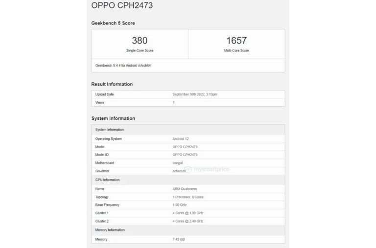 Oppo A77s hangs out at Geekbench prior to its launch in India
-Techweu