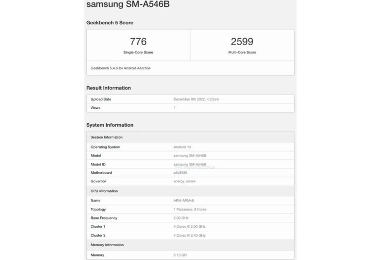 Samsung Galaxy A54 5G and F04s spotted on Geekbench
-Techweu