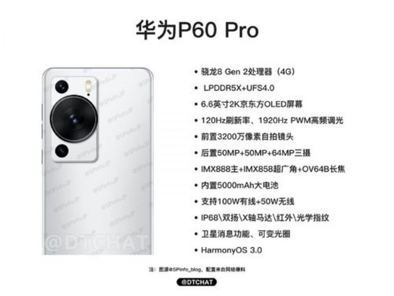 New Huawei P60 Pro leaked specs suggest Snapdragon 8 Gen 2 chipset
-Techweu