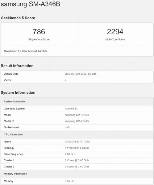 Samsung Galaxy A34 5G pops up on Geekbench with key specs
-Techweu